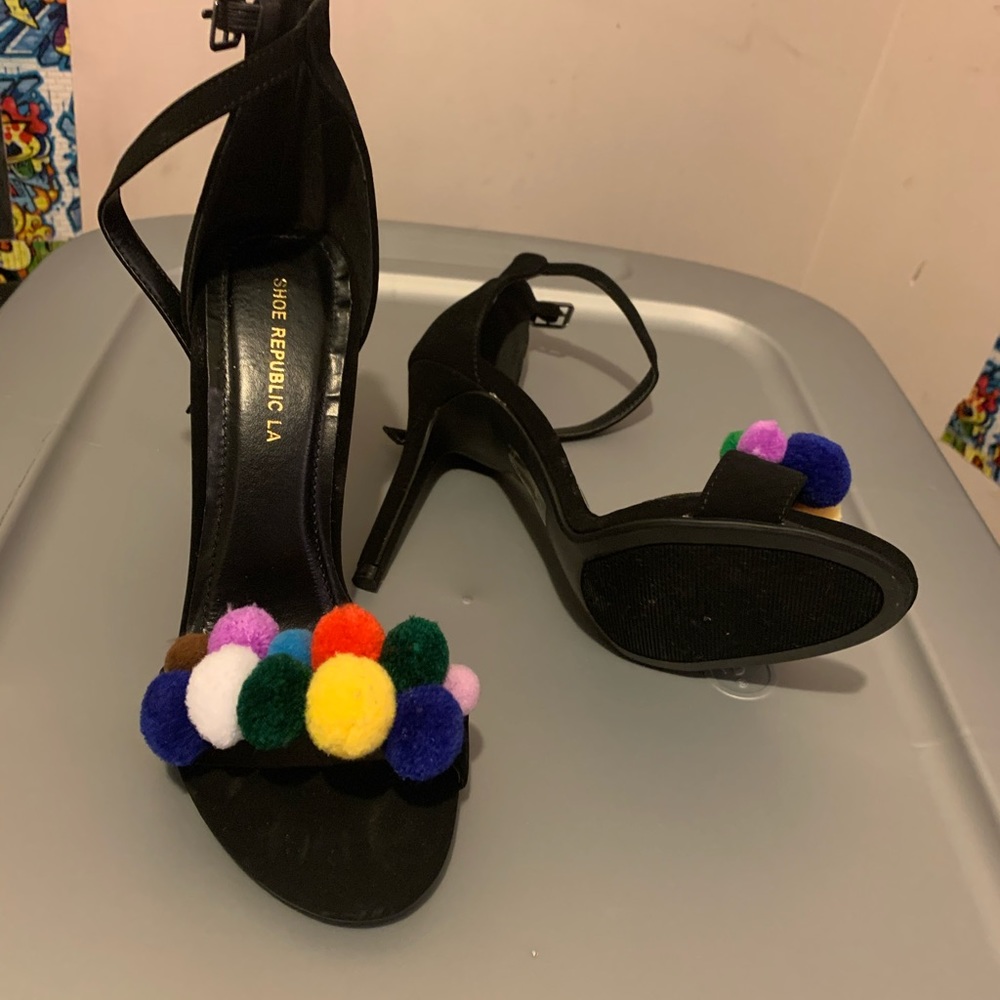 Rainbow Pom Pom Open Toed Heals